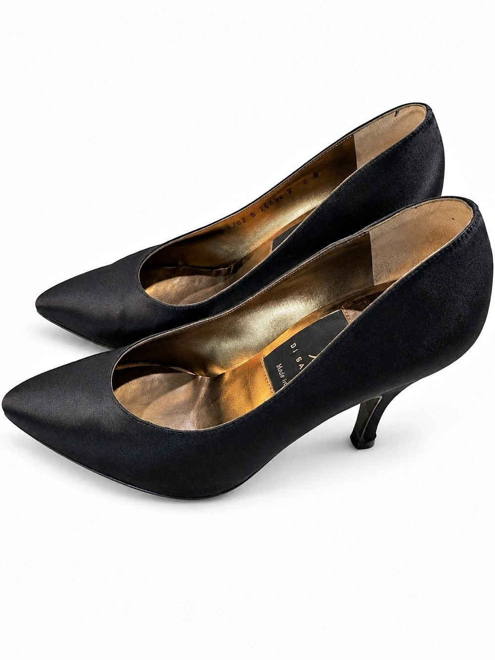 Di Sandro Black Pointed Toe Pumps Made in Italy Leather Gold Lining Size 6